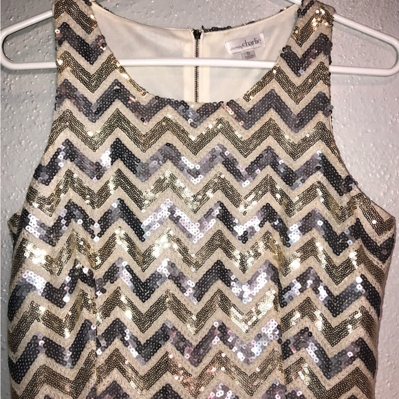 Charming Charlie Size Small Sort Party Dress.Covered in Gold and Silver Sequins - Picture 6 of 9